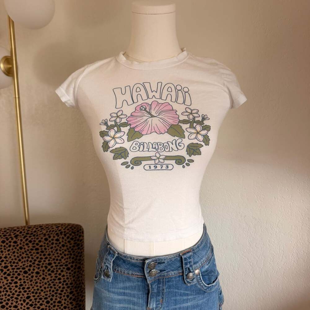 Billabong Hawaii Graphic T-Shirt Size S White Floral Tee